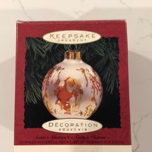 Hallmark Christmas 1995 tree ornament Norman Rockwell Santa’s Visitors EUC boxed